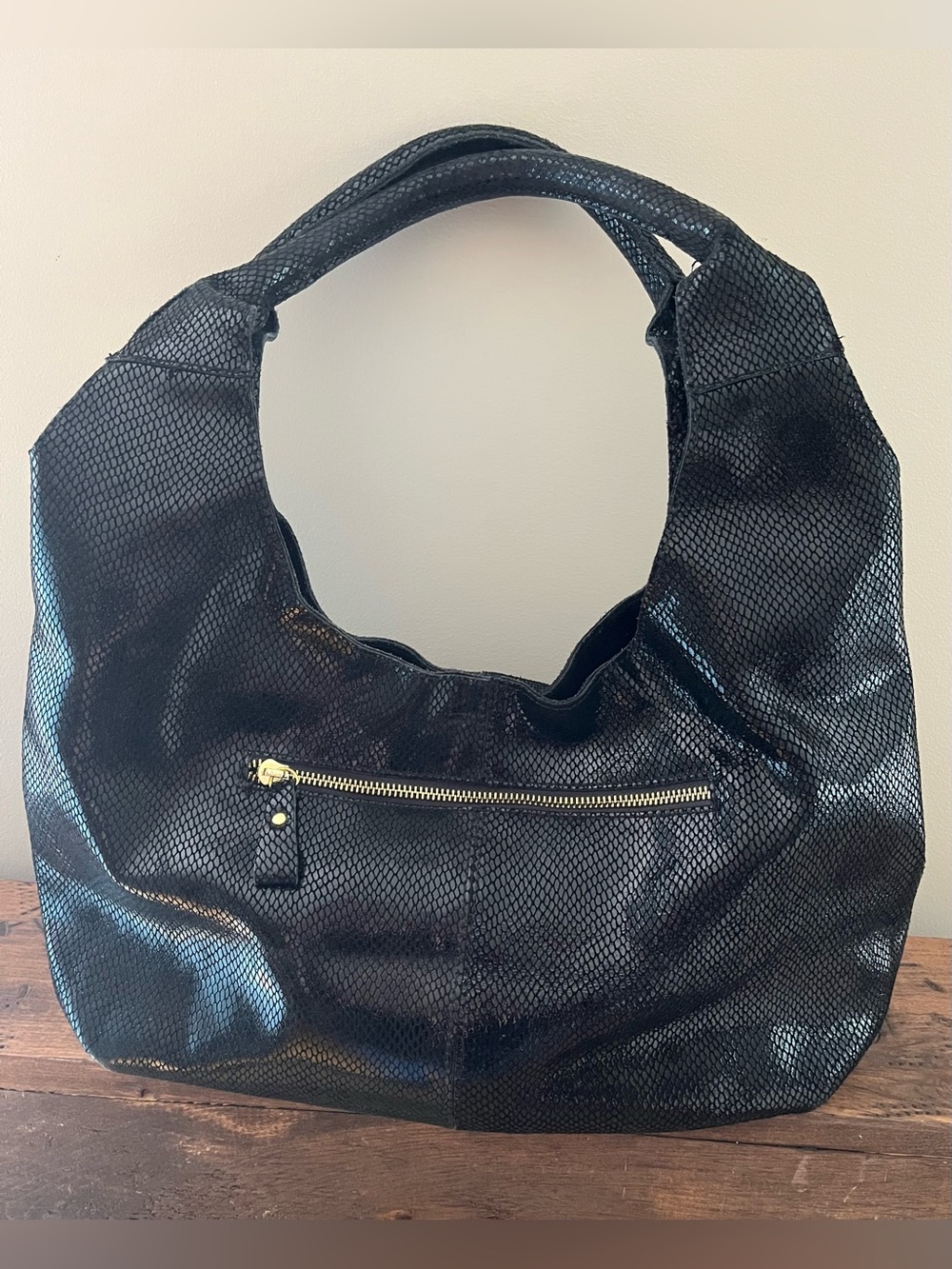 Maxine Couture Hobo Suede Leather Handbag Black - Picture 2 of 16